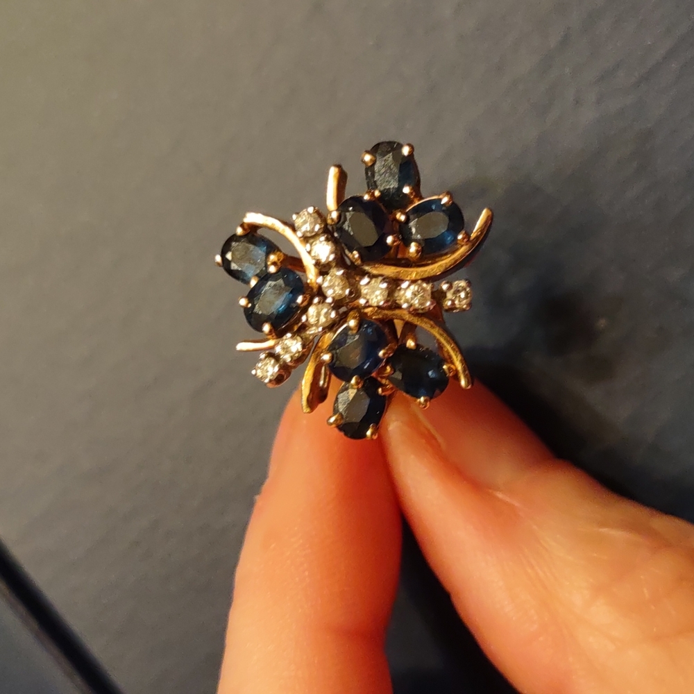 Blue sapphire And diamond ring 14 kt yellow gold - Picture 9 of 12